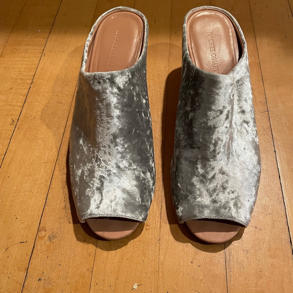 Peep toe slide Silver Velvet shoes Rachel Comey